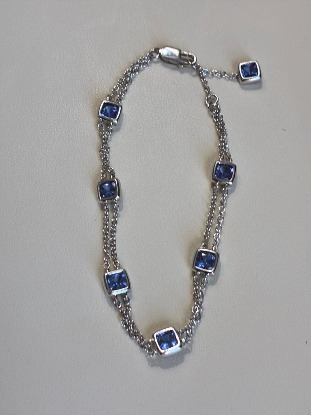 Sterling Silver Bracelet with Blue Square Stones - Women Jewelry